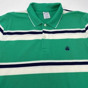 Brooks Brothers Large Green Blue White Striped Short‎ Sleeve  Polo Shirt